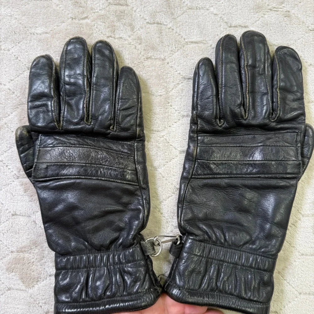 VTG Crest Brand Ladies Leather Moto Driving Style Gloves Sz Large Black USA Made